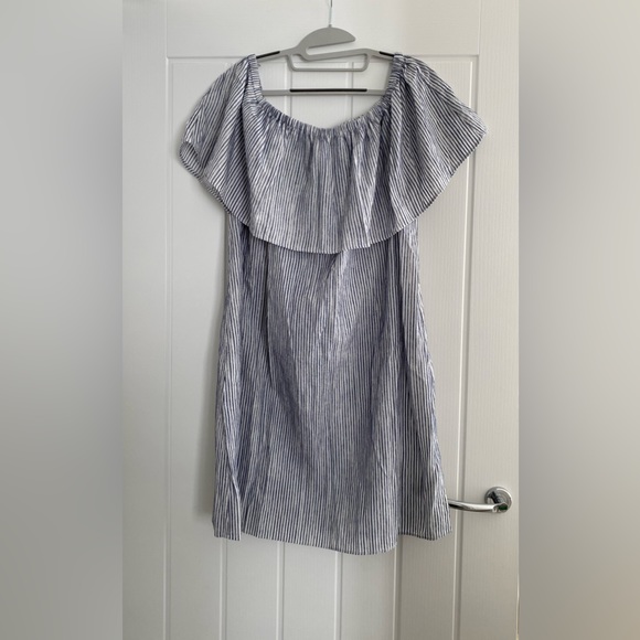 🏷️ SALE - NWT J. Crew Striped Off the Shoulder Dress Coverup Beach Holiday - Picture 3 of 7
